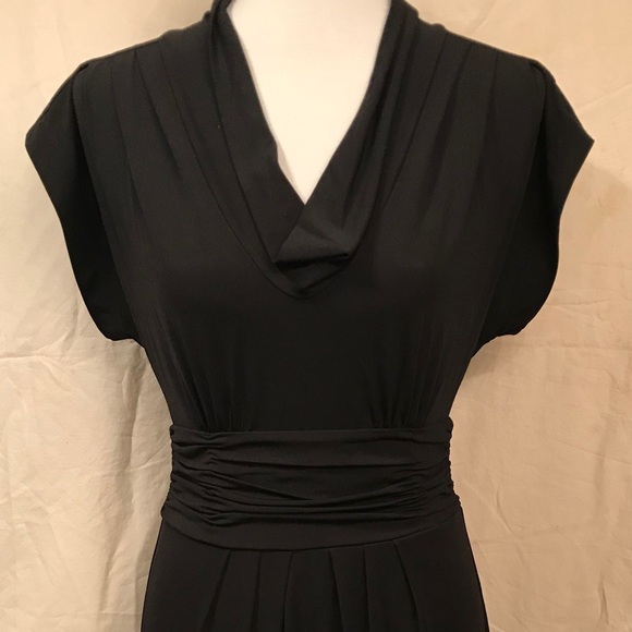 BCBGMaxAzria Black Ruched Waist, Cowl Neck Dress - Picture 5 of 11
